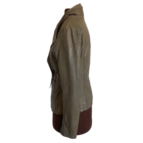 Bano eeMee Olive Leather Moto Jacket - Picture 3 of 11